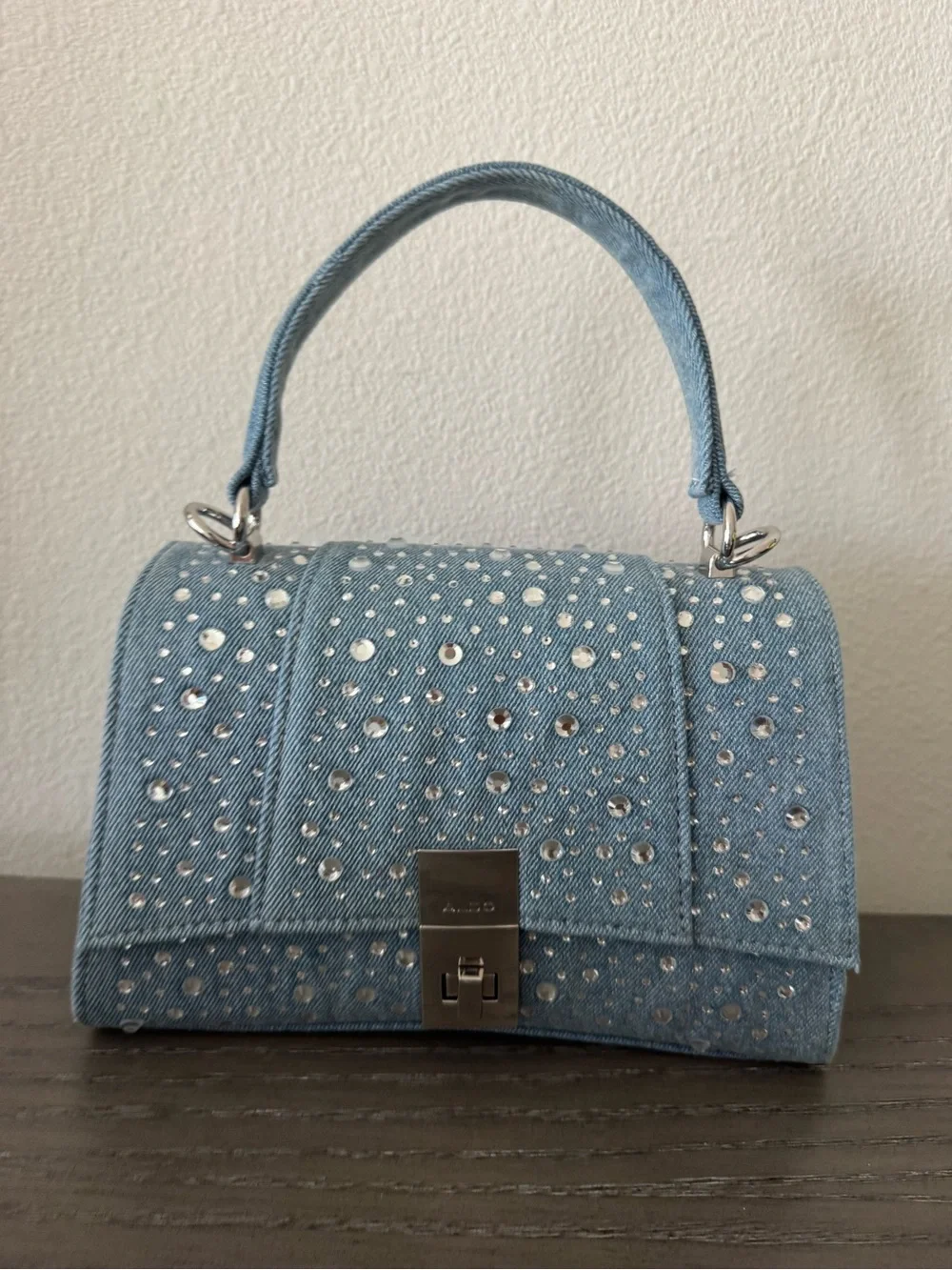 ALDO Light Blue Denim Satchel with Silver Studs
